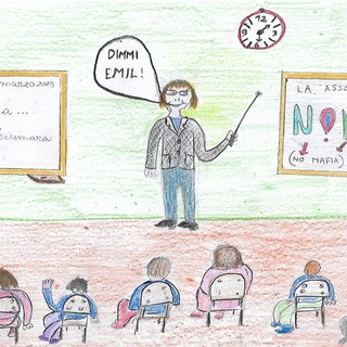 L'incontro disegnato dagli alunni Federico, Daniel, Costantino, Emil, Andrea, Alessia, Martina, Imen, Jennifer, Ginevra, Giulia