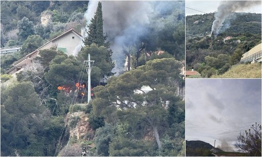 Ventimiglia, baracca in fiamme: vigili del fuoco in azione a Seglia San Bernardo (Foto)
