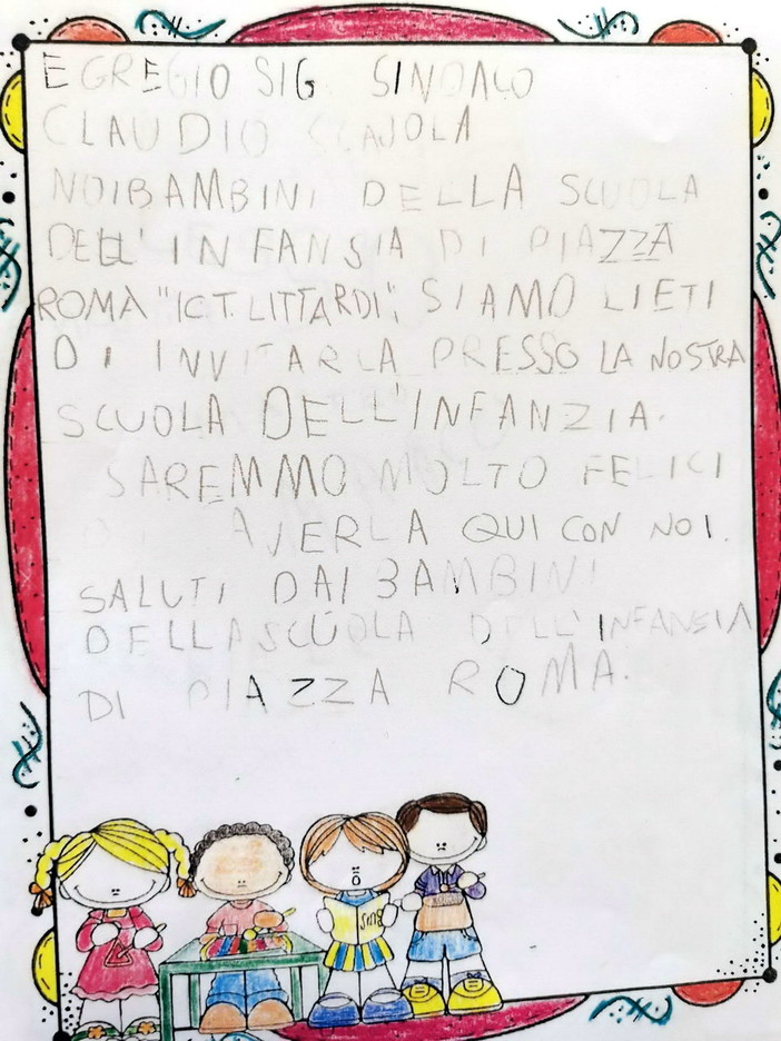 Imperia: i piccoli della scuola dell’Infanzia di Piazza Roma firmano l'invito per il sindaco Scajola Imperia: i piccoli della scuola dell’Infanzia di Piazza Roma firmano l'invito per il sindaco Scajola