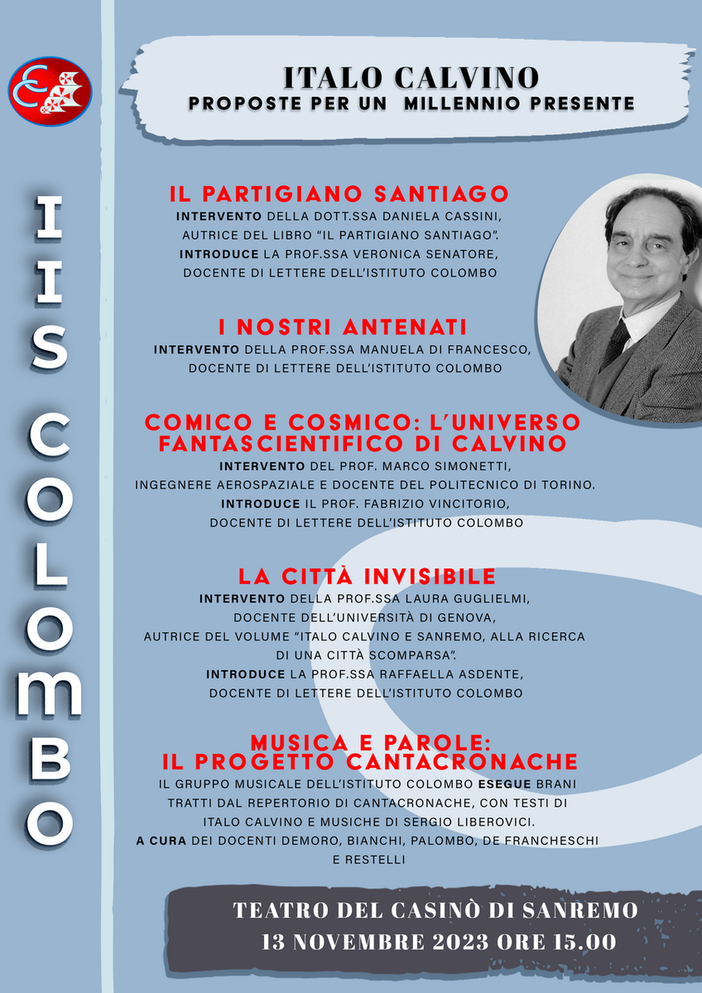 Sanremo: l’Istituto Colombo celebra Italo Calvino con un convegno al Casinò Sanremo: l’Istituto Colombo celebra Italo Calvino con un convegno al Casinò