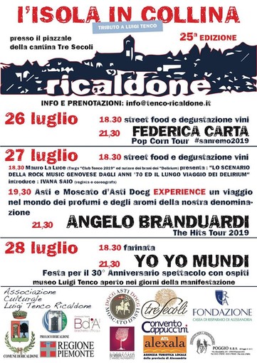 Ricaldone (AL): una cena concerto all’insegna della buona cucina e di ottimi vini nell’ambito del festival l’Isola in collina, che dal 1992 omaggia Luigi Tenco. Ricaldone (AL): una cena concerto all’insegna della buona cucina e di ottimi vini nell’ambito del festival l’Isola in collina, che dal 1992 omaggia Luigi Tenco.