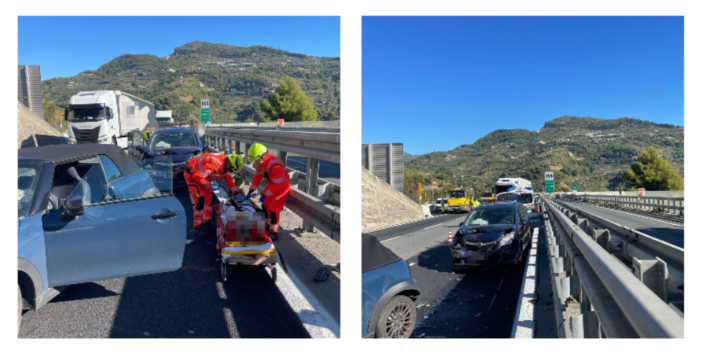 Ventimiglia, tamponamento tra auto in autostrada: due feriti (Foto)
