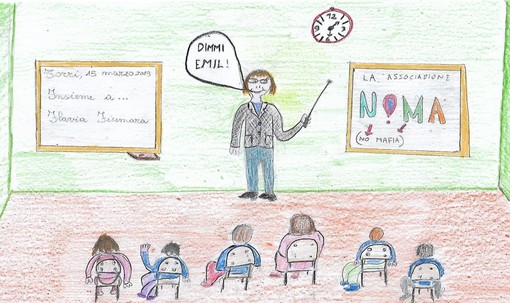 L'incontro disegnato dagli alunni Federico, Daniel, Costantino, Emil, Andrea, Alessia, Martina, Imen, Jennifer, Ginevra, Giulia