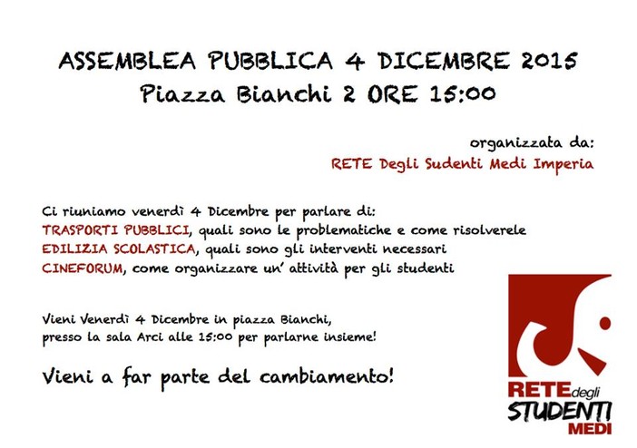 Imperia: la Rete degli Studenti Medi organizza un incontro per venerdì alle 15 Imperia: la Rete degli Studenti Medi organizza un incontro per venerdì alle 15