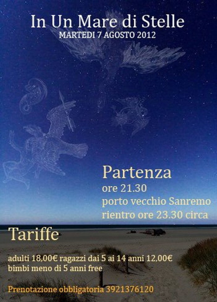 Sanremo: questa sera 'In un mare di stelle', speciale osservazione del cielo a bordo della motonave Corsara Sanremo: questa sera 'In un mare di stelle', speciale osservazione del cielo a bordo della motonave Corsara