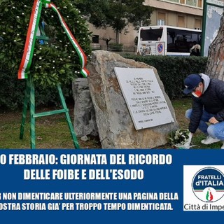 Imperia, deposto un mazzo di fiori dal circolo di FdI al monumento delle vittime delle foibe