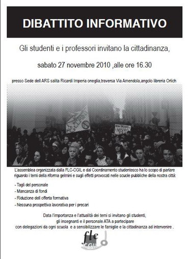 Imperia: scuola e protesta degli studenti, domani dibattito informativo Imperia: scuola e protesta degli studenti, domani dibattito informativo