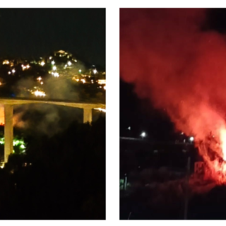 Bordighera, incendio in via Sapergo: vigili del fuoco in azione (Foto)