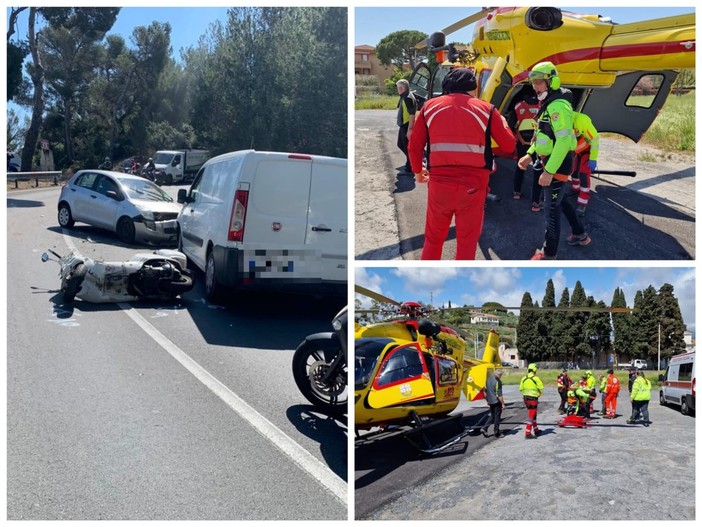 Scontro tra auto, scooter e furgone: a Diano Marina arriva l'elisoccorso. Un ferito in codice rosso al Santa Corona Scontro tra auto, scooter e furgone: a Diano Marina arriva l'elisoccorso. Un ferito in codice rosso al Santa Corona