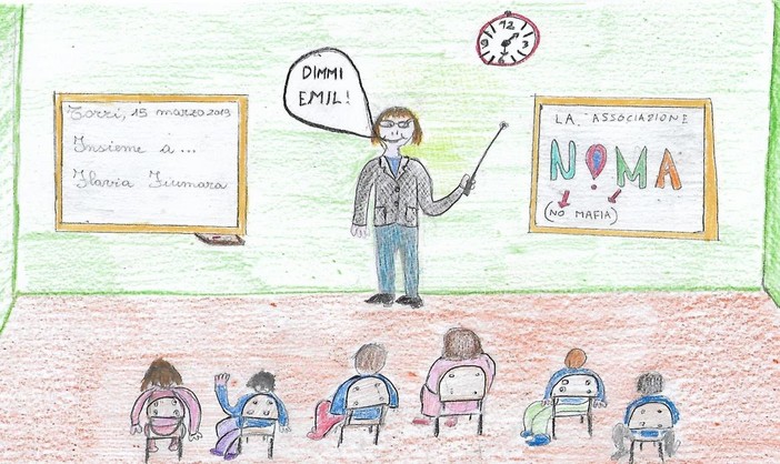 L'incontro disegnato dagli alunni Federico, Daniel, Costantino, Emil, Andrea, Alessia, Martina, Imen, Jennifer, Ginevra, Giulia