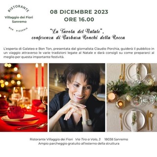 Sanremo: venerdì Villaggio dei Fiori “La Tavola del Natale”, conferenza di Barbara Ronchi della Rocca tra fascino ed eleganza del Natale