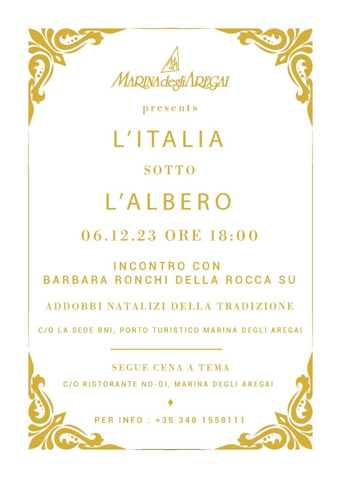 Marina degli Aregai: il 6 dicembre L’Italia sotto l’albero, il Natale tra storia, simbologia e tradizione con Barbara Ronchi della Rocca.