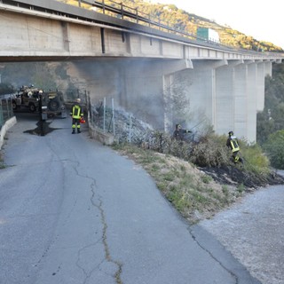 Ospedaletti: incendio di sterpaglie sulle alture, lievi disagi per il traffico in autostrada ed intervento dei soccorritori Ospedaletti: incendio di sterpaglie sulle alture, lievi disagi per il traffico in autostrada ed intervento dei soccorritori