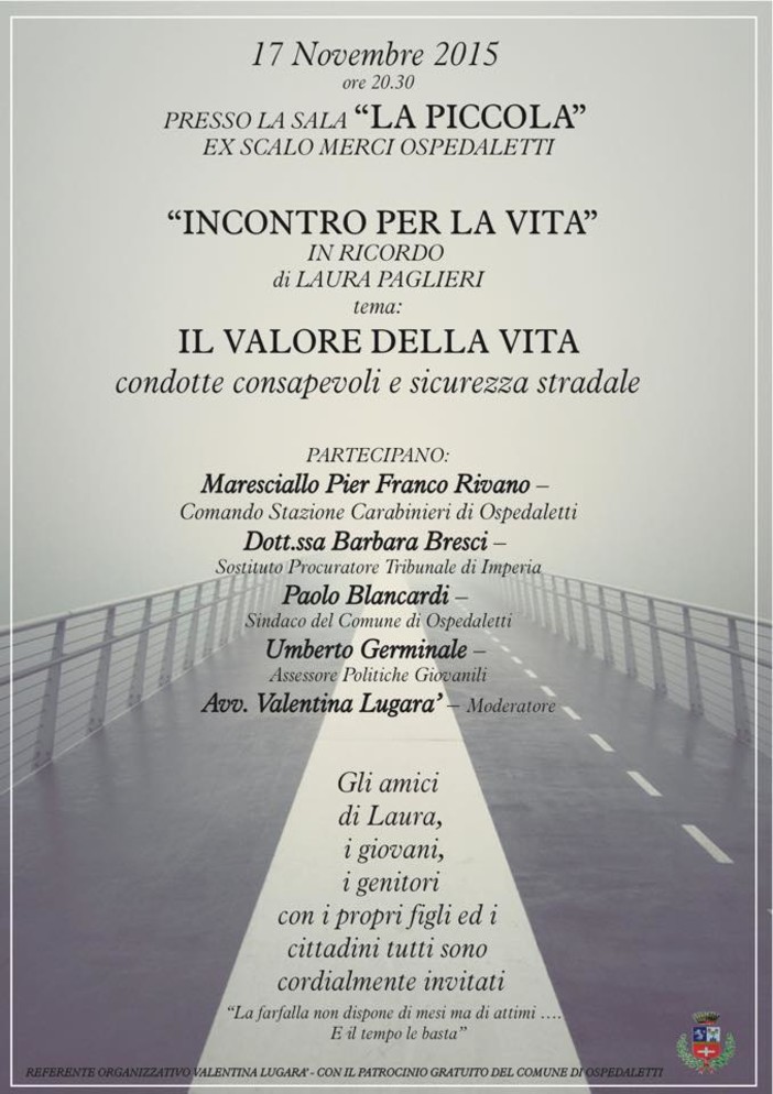 Ospedaletti: "incontro per la vita" in ricordo di Laura Paglieri, sul valore della vita Ospedaletti: "incontro per la vita" in ricordo di Laura Paglieri, sul valore della vita