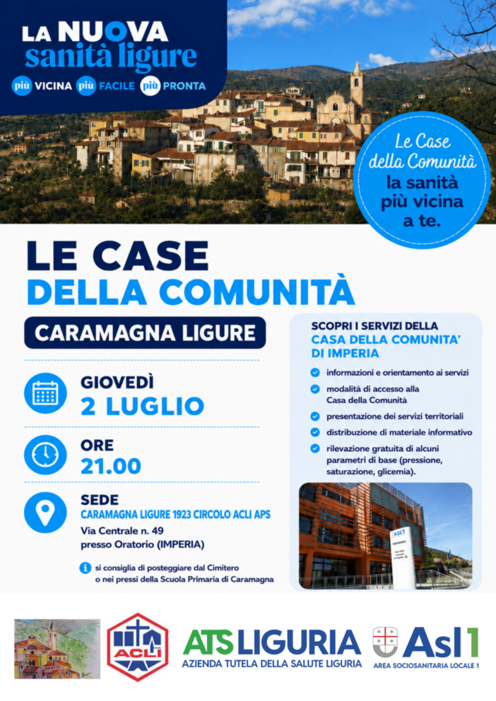 ATSL Area 1 presenta i servizi delle Case della Comunità a Caramagna: incontro pubblico con i cittadini il 2 luglio ATSL Area 1 presenta i servizi delle Case della Comunità a Caramagna: incontro pubblico con i cittadini il 2 luglio