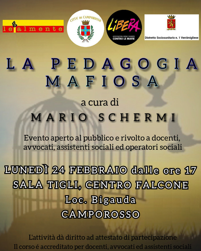 Camporosso: lunedì al Centro Falcone incontro su "La pedagogia mafiosa" con il prof. Mario Schermi Camporosso: lunedì al Centro Falcone incontro su "La pedagogia mafiosa" con il prof. Mario Schermi