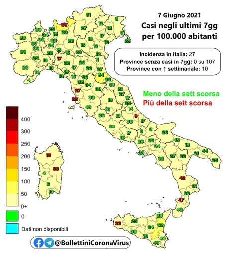 Elaborazione grafica del canale Telegram 'Bollettini CoronaVirus' di Gianni Turatta