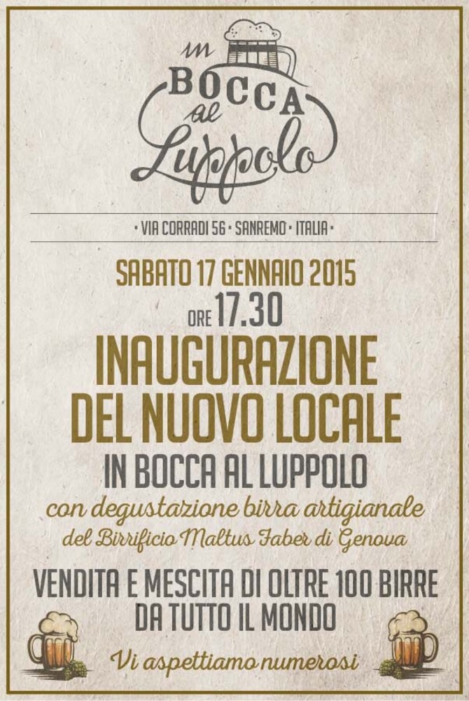 Sanremo: il 17 gennaio si terrà l'inaugurazione di "In bocca al luppolo", il primo beershop della provincia Sanremo: il 17 gennaio si terrà l'inaugurazione di "In bocca al luppolo", il primo beershop della provincia