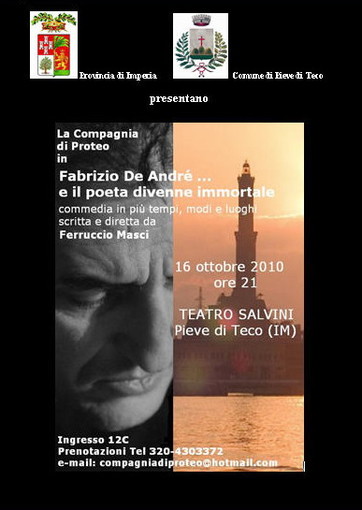 Pieve di Teco: sabato al Salvini va in scena "Fabrizio De André... ed il poeta divenne immortale'