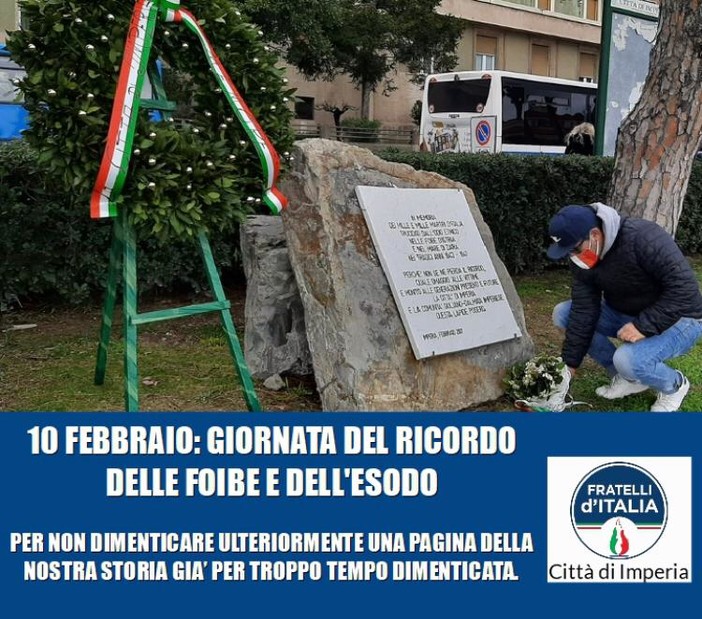 Imperia, deposto un mazzo di fiori dal circolo di FdI al monumento delle vittime delle foibe Imperia, deposto un mazzo di fiori dal circolo di FdI al monumento delle vittime delle foibe