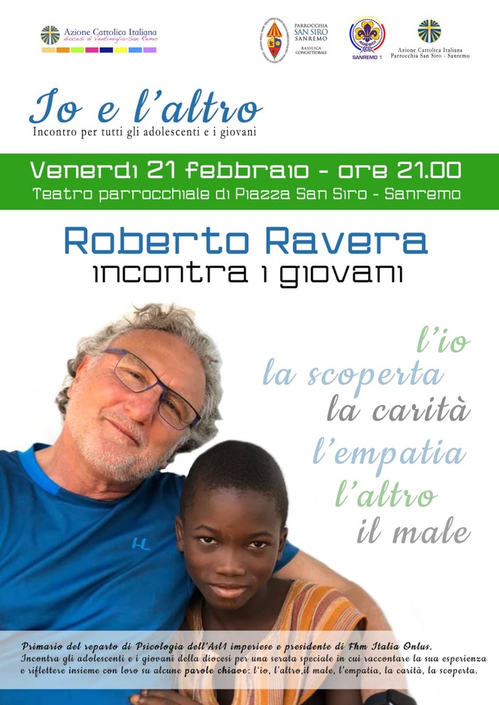 Sanremo: venerdì Roberto Ravera protagonista all'incontro per giovani 'Io e l'altro'