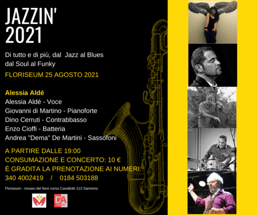 Sanremo: per la rassegna ‘Jazzin' 2021’, aperitivo musicale con la cantante Alessia Aldé Sanremo: per la rassegna ‘Jazzin' 2021’, aperitivo musicale con la cantante Alessia Aldé