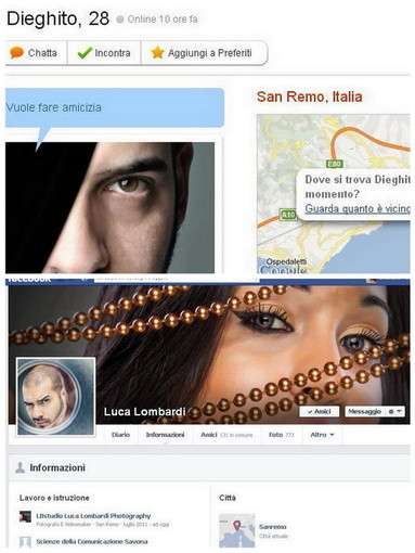 In alto la pagina di 'Dieghito' in basso la pagina del vero Luca Lombardi