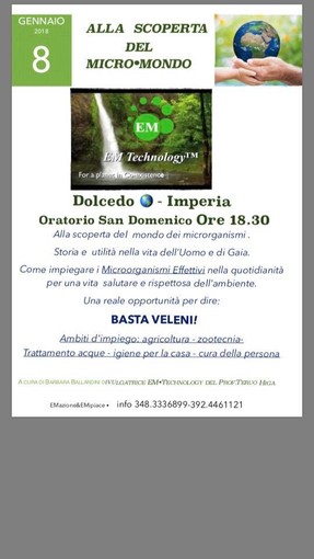 Dolcedo: domani alle 18.30 l'incontro "Alla scoperta dei microorganismi" Dolcedo: domani alle 18.30 l'incontro "Alla scoperta dei microorganismi"