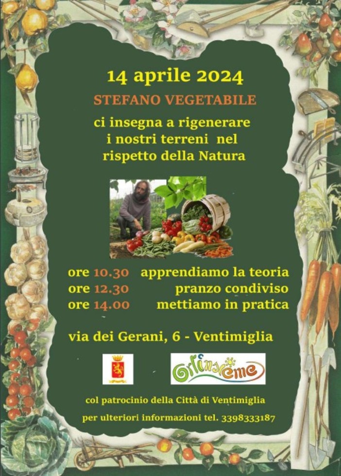 "Come rigenerare i nostri terreni nel rispetto della Natura", evento a Ventimiglia il 14 aprile "Come rigenerare i nostri terreni nel rispetto della Natura", evento a Ventimiglia il 14 aprile