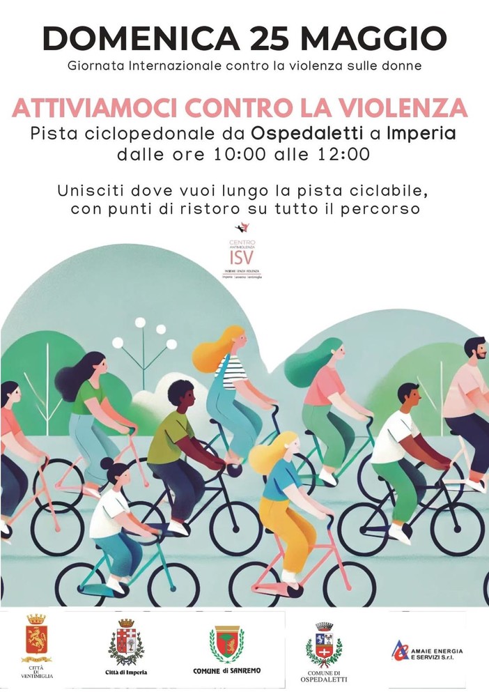 Domenica 25 maggio la passeggiata in bici contro la violenza sulle donne da Ospedaletti a Imperia