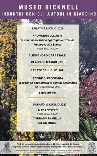 Bordighera, nuovo ciclo di incontro con gli autori nel giardino del Museo Bicknell