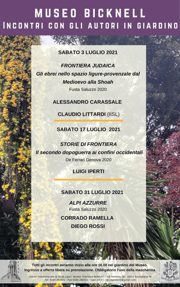 Bordighera, nuovo ciclo di incontro con gli autori nel giardino del Museo Bicknell