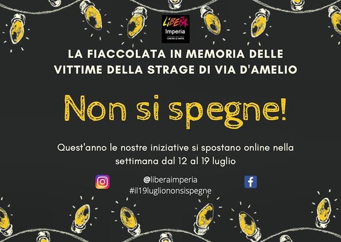Imperia: la tradizionale fiaccolata di Libera in ricordo della strage di via d'Amelio si sposta online