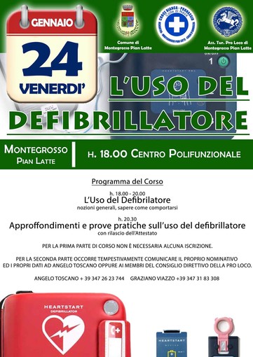 Il 24 gennaio a Montegrosso Pian Latte un corso sull'uso del defibrillatore insieme alla Croce Bianca di Pornassio Il 24 gennaio a Montegrosso Pian Latte un corso sull'uso del defibrillatore insieme alla Croce Bianca di Pornassio