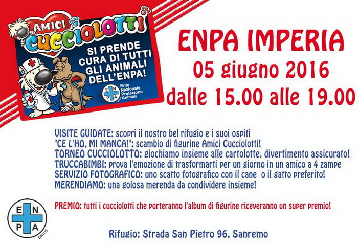 Sanremo: "Rifugi aperti" domenica prossima nuova simpatica iniziativa insieme ai nostri amici quattrozampe Sanremo: "Rifugi aperti" domenica prossima nuova simpatica iniziativa insieme ai nostri amici quattrozampe