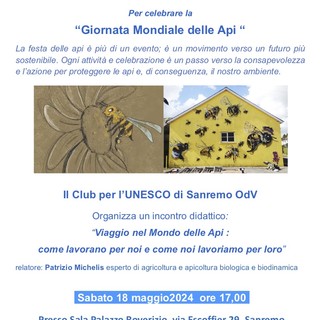 Sanremo, sabato incontro sul "Viaggio nel Mondo delle Api: come lavorano per noi e come noi lavoriamo per loro"