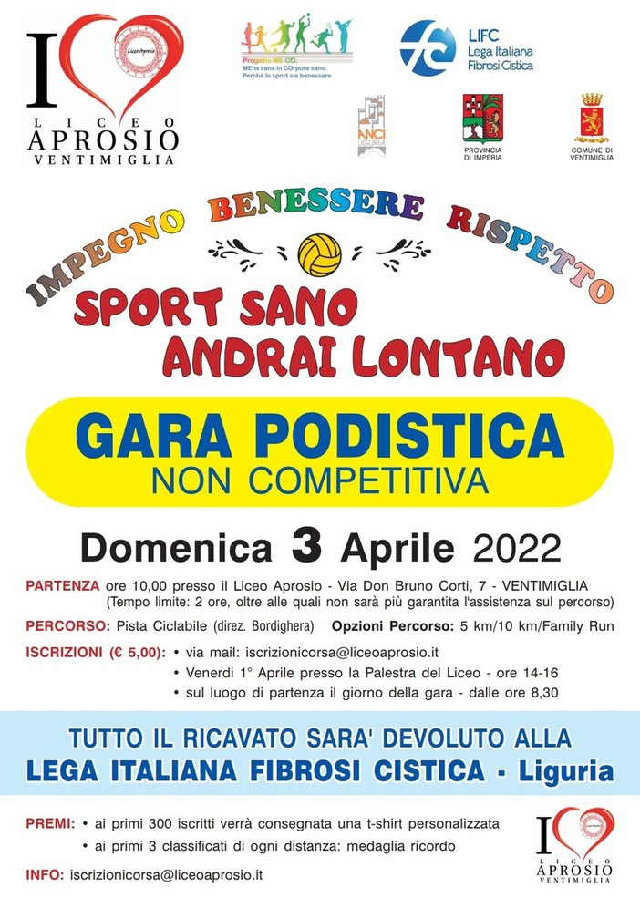 Ventimiglia, il Liceo Aprosio organizza domenica una corsa-camminata: ecco come partecipare
