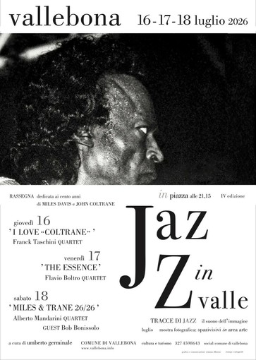 Vallebona, “Jazz in Valle” rende omaggio a Miles Davis e John Coltrane nel centenario della nascita Vallebona, “Jazz in Valle” rende omaggio a Miles Davis e John Coltrane nel centenario della nascita