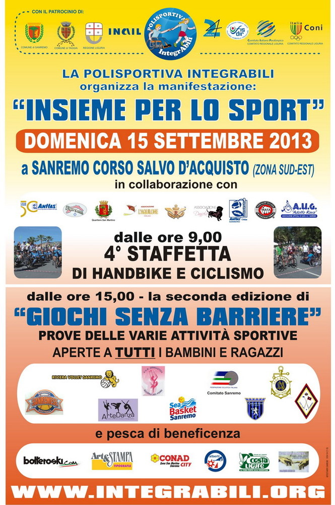 Sanremo: cresce l’attesa per la giornata “Insieme per lo sport” in programma domenica