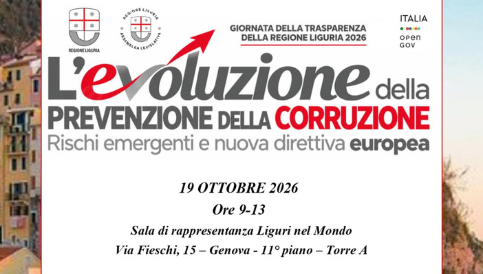 “Giornata della Trasparenza della Regione Liguria 2026”. “Giornata della Trasparenza della Regione Liguria 2026”.