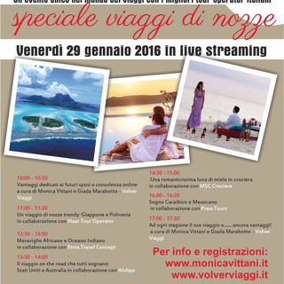 Viaggi: il 29 gennaio in diretta streaming lo speciale Travel Day, dedicato ai Viaggi di Nozze
