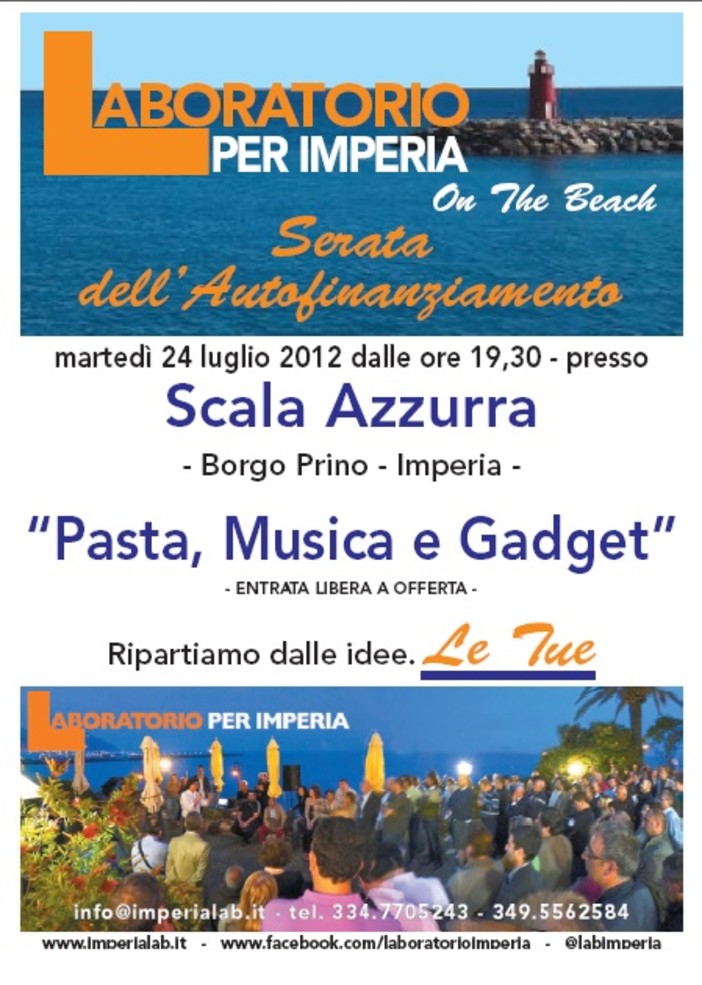 Imperia: stasera alla Scala Azzurra l'evento del Laboratorio per Imperia Imperia: stasera alla Scala Azzurra l'evento del Laboratorio per Imperia