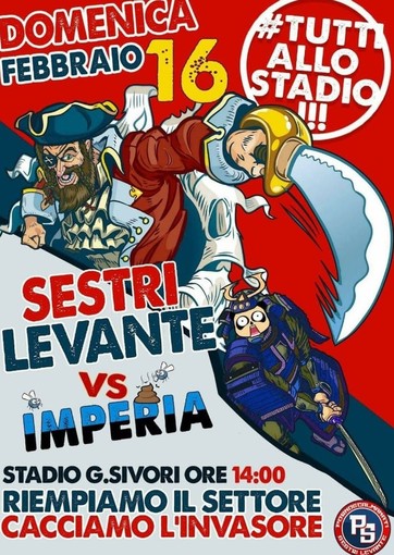 Calcio, Eccellenza. Sestri Levante, locandina shock per invitare i tifosi al 'Sivori': la sfida con l'Imperia si infiamma