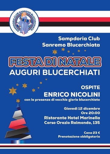 Sanremo: il 12 dicembre la festa degli 'Auguri Blucerchiati', i tifosi della Sampdoria si riuniscono al Marinella Sanremo: il 12 dicembre la festa degli 'Auguri Blucerchiati', i tifosi della Sampdoria si riuniscono al Marinella