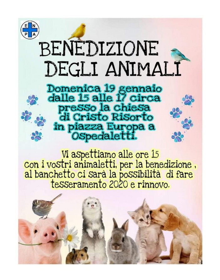 Ospedaletti: domenica prossima presso la Chiesa di Cristo Risorto la benedizione degli animali
