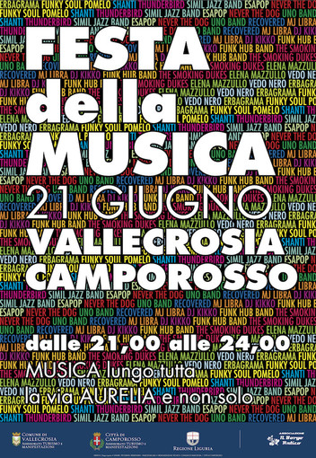 Da Vallecrosia a Camporosso domani sarà Festa della Musica, fino a mezzanotte gruppi live e Aurelia chiusa