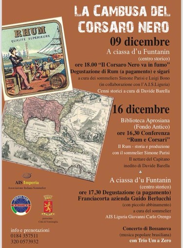 Ventimiglia: un dicembre all'insegna del 'Corsaro Nero', della degustazione e della cultura del rum e dei prodotti tipici locali