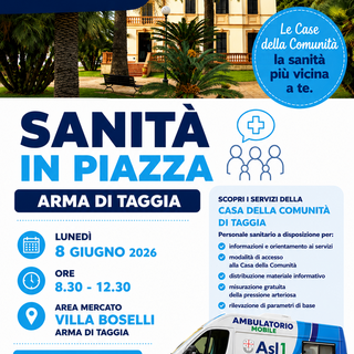 “Sanità in Piazza” ad Arma di Taggia, in programma lunedì 8 giugno.