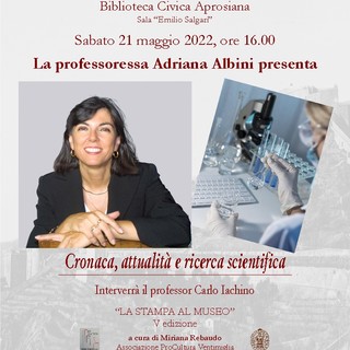 Ventimiglia: domani alle 16 la professoressa Adriana Albini presenta ‘Cronaca, attualità e ricerca scientifica’