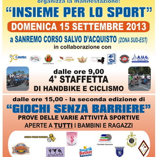 Sanremo: cresce l’attesa per la giornata “Insieme per lo sport” in programma domenica